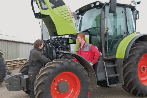 Students working on a tractor at Hartpury College