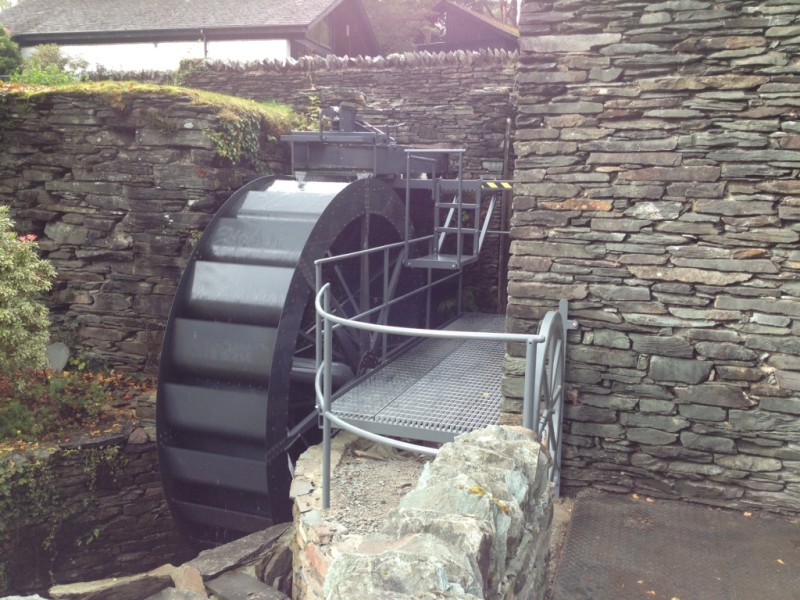 The waterwheel designed and manufactured by Smith Engineering installed at the Langdale Hotel and Spa