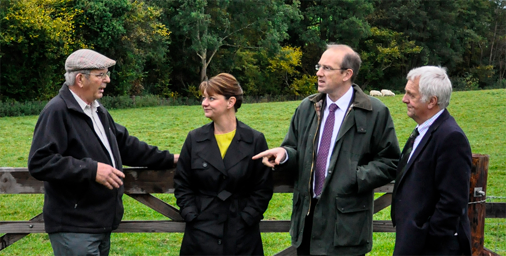 (L-R) John Owen Troedrhiwlasgrug, Plaid Cymru Leader Leanne Wood AM, Shadow Agriculture Minister Llyr Gruffydd AM and President of FUW Glyn Roberts.