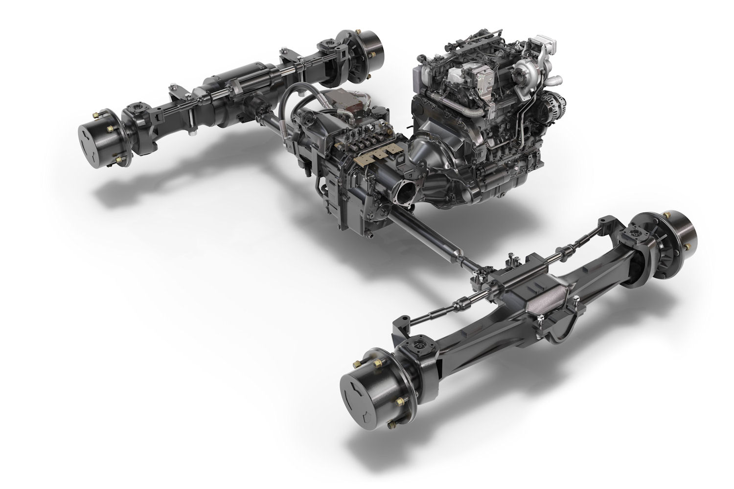 All-JCB powertrain matches EcoMAX engine to DualTech VT hydro/powershift transmission and JCB axles.