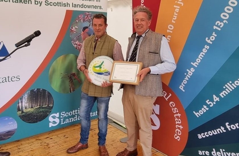 Wildlife Estates Scotland (WES) accreditation was presented to the estate at the Border Union Show