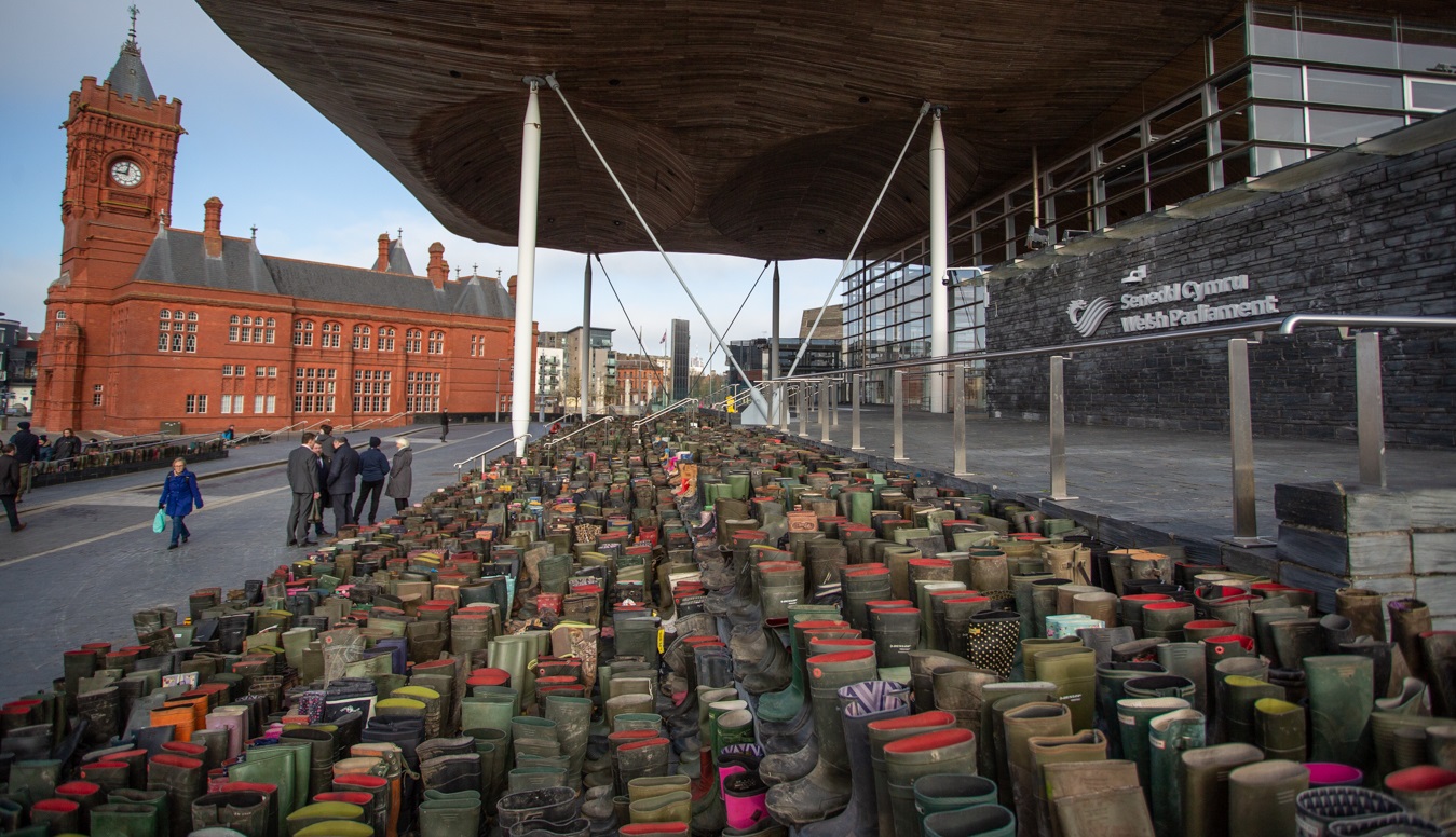 Each of the 5,500 wellies represents a farm job that is projected to be lost if the SFS is rolled out in its current form