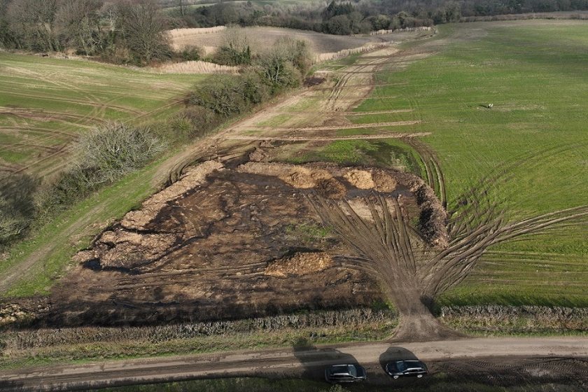 An aerial view of the farmer's illegal slurry store (Photo: Environment Agency)