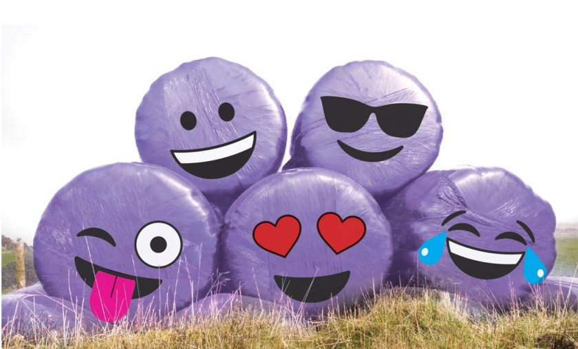 Farmers are being urged to create emoji-inspired displays with special purple silage bales