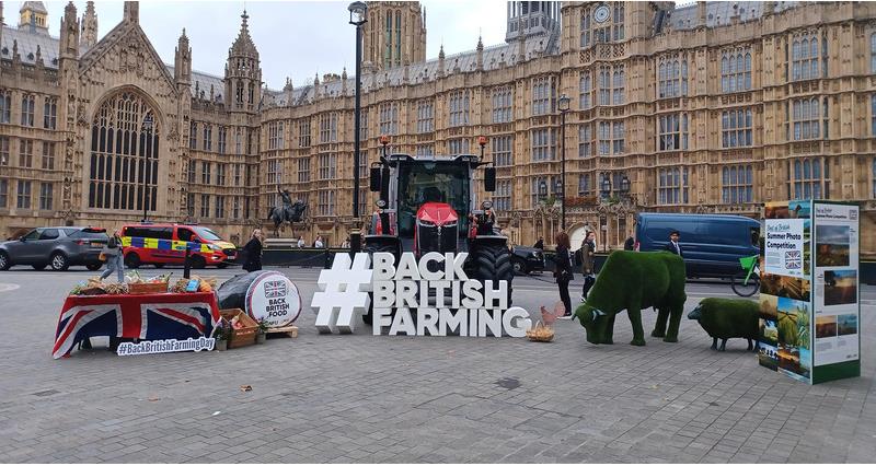 A red Massey Ferguson tractor arrived outside of parliament this morning (Photo: NFU)