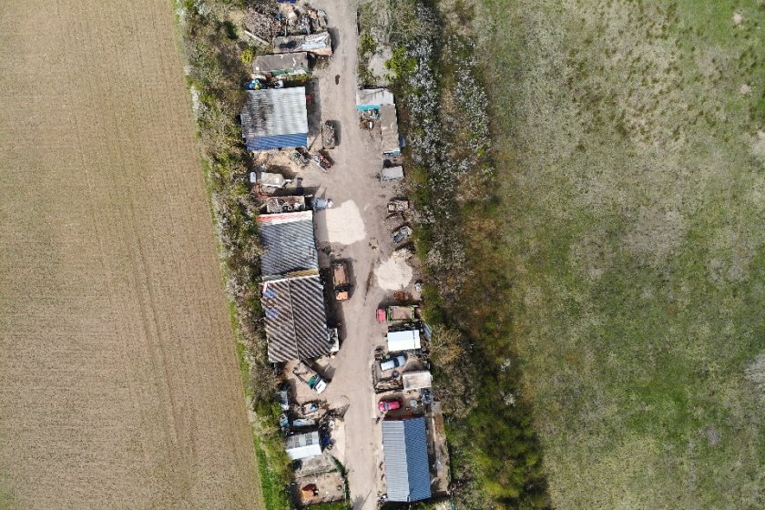 Drone image of Monkton Sidings waste site, located adjacent to farmland