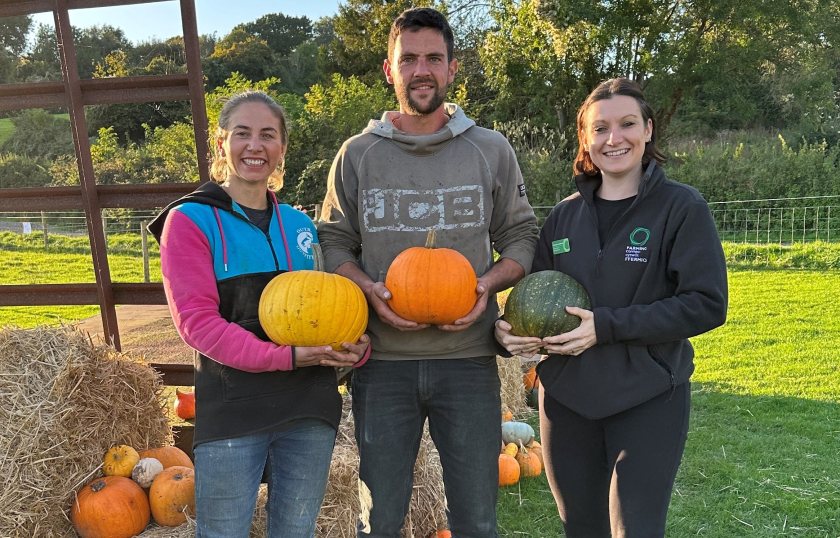 Funded support helped Laura Pollock and Matt Brooks (left and middle) make a success of their pumpkin PYO